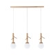 Φωτιστικό κρεμαστό 3 x E14 60W Ξύλο + Γυαλί + PVC Διάφανο καλώδιο / Φυσικό + Λευκό 80X15XH180CM FLORESTA - acadecor