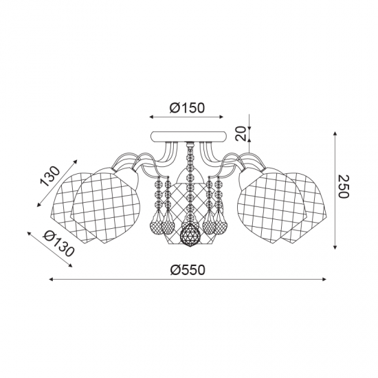 Ceilling light 5 x E27 60W Metal + Glass + Crystal + Twine  / Whitegold patine + Sandblast + Clear + White Φ55ΧΗ22,5CM OPORTO - acadecor 