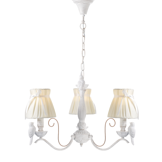 Pendant light 3 x E14 60W Metal + Fabric + Polyresine + PVC transparent cable / Goldwhite patine + Gold + Beige Φ58ΧΗ84CM  EKAVI - acadecor 
