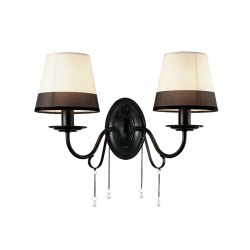 Φωτιστικό επιτοιχο 2 x E14 60W Μέταλλο + Ύφασμα + Πλαστικό + Κρύσταλλο + PVC μάυρο καλώδιο / Μάυρο μάτ + Ασπρόμαυρο + Λευκό περλέ + Διάφανο 38Χ20Χ21CM  MULAN - acadecor 