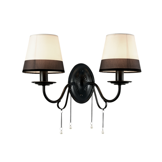 Φωτιστικό επιτοιχο 2 x E14 60W Μέταλλο + Ύφασμα + Πλαστικό + Κρύσταλλο + PVC μάυρο καλώδιο / Μάυρο μάτ + Ασπρόμαυρο + Λευκό περλέ + Διάφανο 38Χ20Χ21CM  MULAN - acadecor 