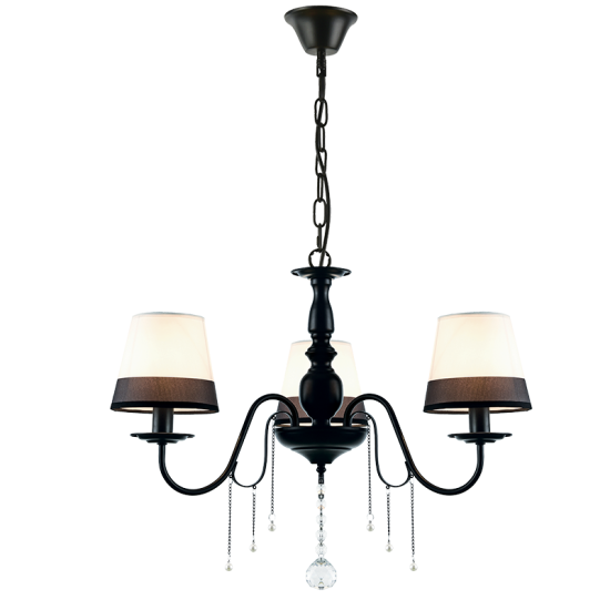 Pendant light 3 x E14 60W Metal + Fabric + Crystal + Plastic + Crystal + PVC black cable / Matt black + Black&white + Pearl white + Clear Φ63ΧΗ95CM  MULAN - acadecor 