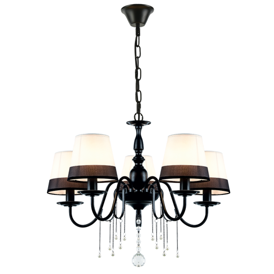 Pendant light 5 x E14 60W Metal + Fabric + Crystal + Plastic + Crystal + PVC black cable / Matt black + Black&white + Pearl white + Clear Φ63ΧΗ95CM  MULAN - acadecor 