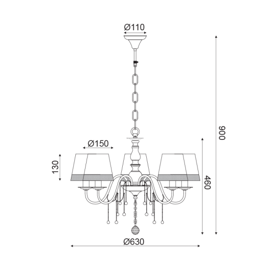 Pendant light 5 x E14 60W Metal + Fabric + Crystal + Plastic + Crystal + PVC black cable / Matt black + Black&white + Pearl white + Clear Φ63ΧΗ95CM  MULAN - acadecor 