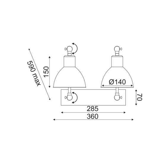 Φωτιστικό επίτοιχο 2xE27 max 60W Μέταλλο / Μάυρο - Ασημί - Σατινέ ορείχαλκος 39Χ30Χ36C THALASSA - acadecor 