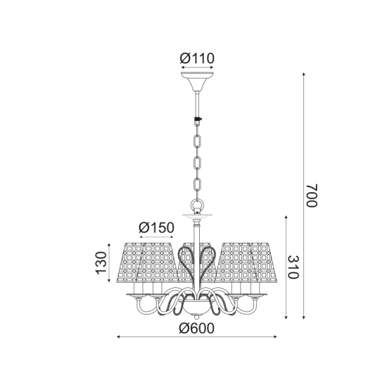 Φωτιστικό κρεμαστό 5 x E14 60W Μέταλλο + Διάφανο PVC καλώδιο  / Χάλκινο + Μάυρο Φ55ΧΗ85CM EDAM - acadecor