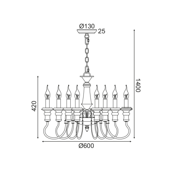 Pendant light 8 x E14 40W Metal / Cream - Beige + Antique russ D60XH150CM TOULOUSE - acadecor 