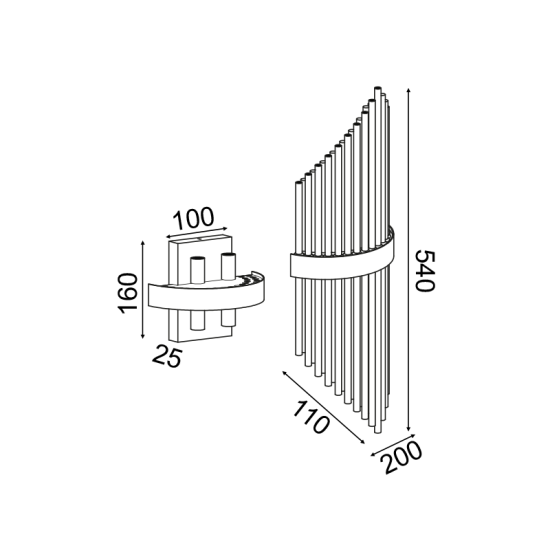 Φωτιστικό επίτοιχο 4 x G9 33W  Μέταλλο + Κρύσταλλο / Σατινέ ορείχαλκο + Διάφανο 20Χ11Χ54CM DYNASTY - acadecor 