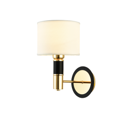 Φωτιστικό επίτοιχο αμπαζούρ 1 x E14 60W Μέταλλο +Ύφασμα / Μάυρο μάτ - Χρυσό + Λευκό 23X16X29CM  MIZAR - acadecor 