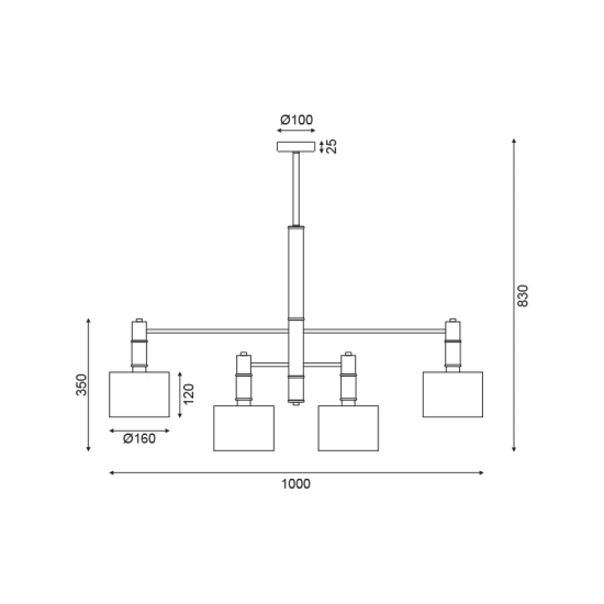 Φωτιστικό κρεμαστό 4 x E14 60W Μέταλλο +Ύφασμα / Μάυρο μάτ - Χρυσό + Λευκό D100XH83CM MIZAR - acadecor 