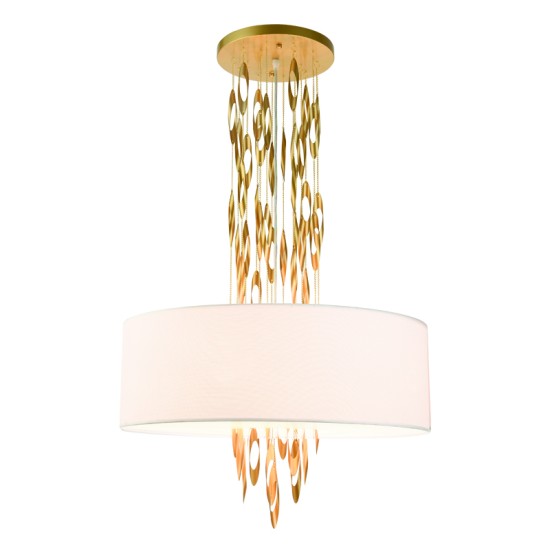 Pendant light 5 x E14 60W Metal + Fabric  / Champagne gold + White D60XH100CM CASCADA - acadecor 