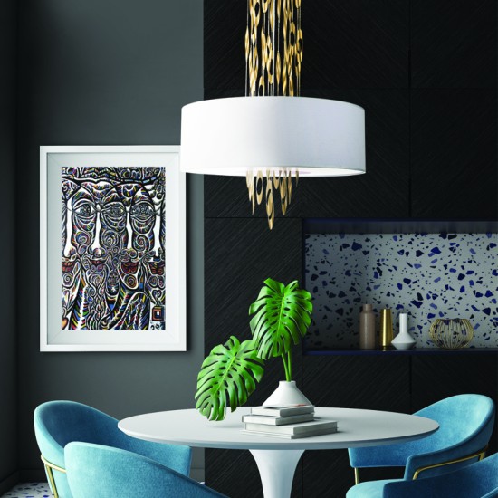 Pendant light 5 x E14 60W Metal + Fabric  / Champagne gold + White D60XH100CM CASCADA - acadecor 