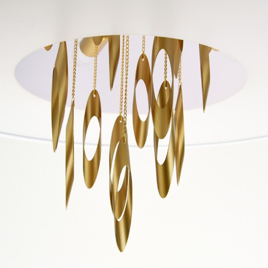 Pendant light 5 x E14 60W Metal + Fabric  / Champagne gold + White D60XH100CM CASCADA - acadecor 