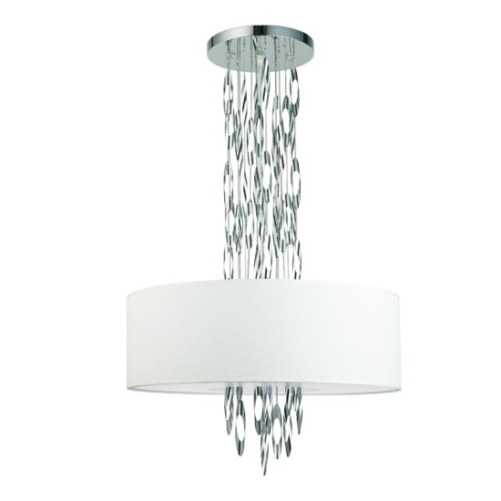 Pendant light 5 x E14 60W Metal + Fabric  / Chrome + White D60XH100CM CASCADA - acadecor 
