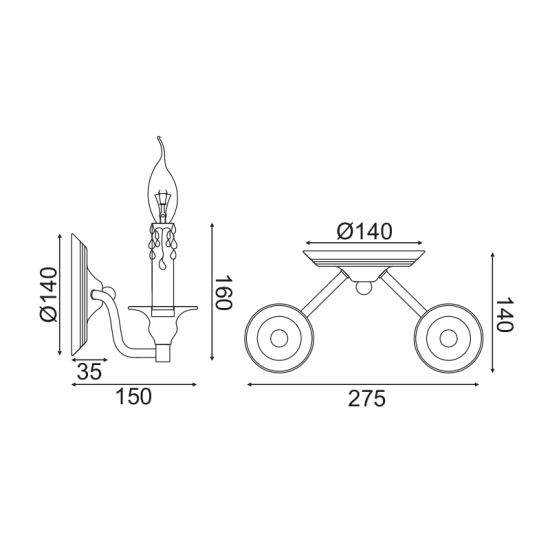 Φωτιστικό επίτοιχο 2 x E14 40W Μέταλλο + PVC μάυρο καλώδιο  / Αμμώδης σκουριά - Αντικέ λευκό 28X14X16CM LYON - acadecor 