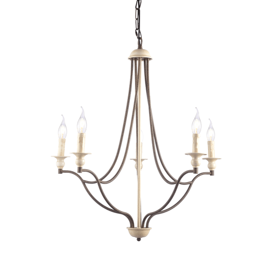 Φωτιστικό κρεμαστό 5 x E14 40W Μέταλλο + PVC μάυρο καλώδιο  / Αμμώδης σκουριά - Αντικέ λευκό D70XH175CM LYON - acadecor 