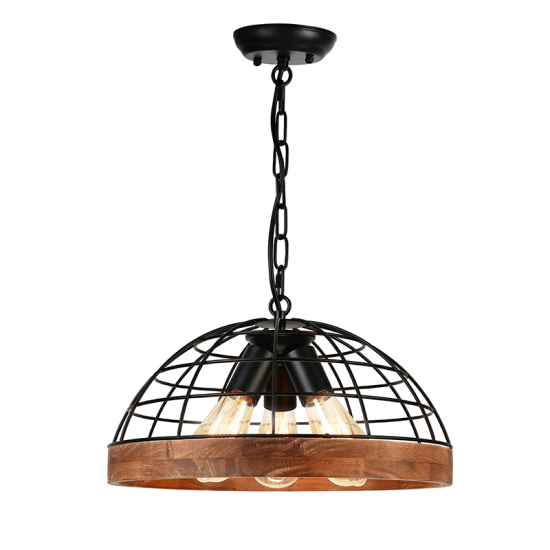 Φωτιστικό κρεμαστό 3 x Ε27 60W Μέταλλο + Μασίφ Ξύλο + PVC Μάυρο καλώδιο / Μάυρο + Φυσικό D40XH120CM TESLA - acadecor