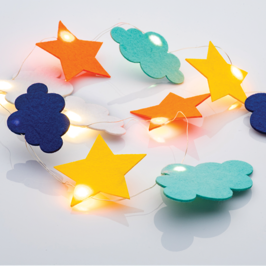 Bambini Clouds - Stars light LED LED 0.6W 3000k 2xAA / Battery LR6 1.5V Felt + Copper / Multicolour + Silver  90+30cm - acadecor 