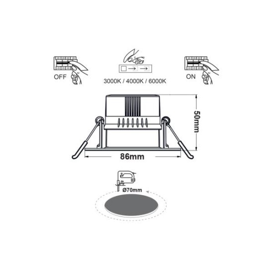 Φωτιστικό Led ψευδοροφής στρογγυλό κινητό 7W 3000k / 4000K / 6000k IP20 - Λευκό -  FALKO7R - aca