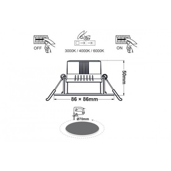 Φωτιστικό Led ψευδοροφής τετράγωνο κινητό 7W 3000k / 4000k / 6000k - IP20 - Λευκό -  FALKO7S - aca