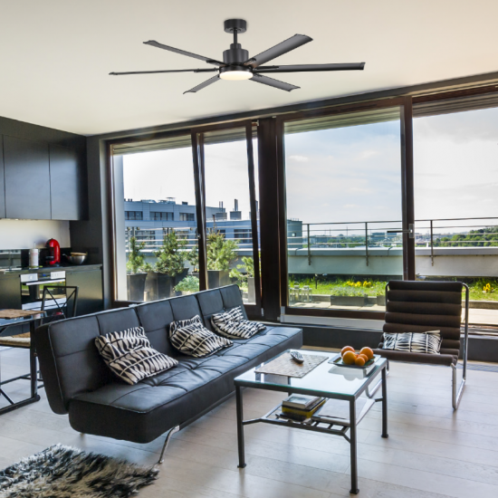 Ανεμιστήρας οροφής με φώς LED Dimmable Φ165 DC45W 6 Αλουμινίου Μάυρα Πτερύγια τηλεχειριστήριο με Ανάρτησει 15&25EK - ACA HOME