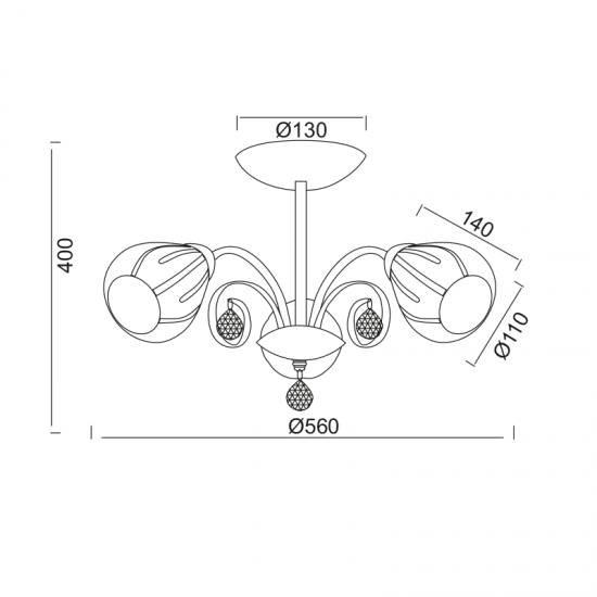 Pendant light 3 x E14 60W Metal + Glass + Crystal / Chrome + Sandblast + Clear Φ560XH40CM CARDINAL - acadecor 