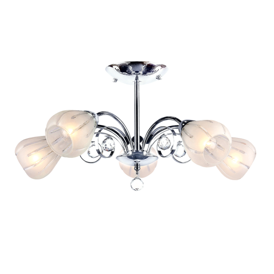 Pendant light 5 x E14 60W Metal + Glass + Crystal / Chrome + Sandblast + Clear Φ560XH40CM CARDINAL - acadecor 