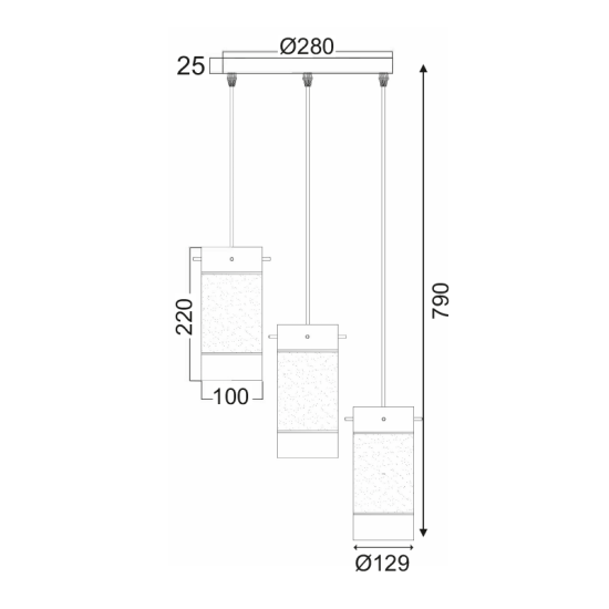 Pendant light 3 x E14 60W Metal + Glass + PVC transparent cable / Chrome + Sandblast - Clear Φ280ΧΗ790CM MANE - acadecor