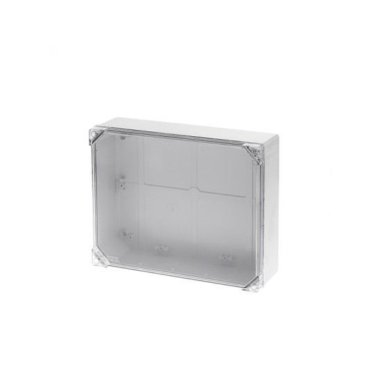 Wall mounted ABS Syrf box transparent Lid IP65 square grey IP65 310x240x100mm - GR17216 - aca elec