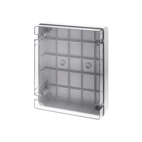 Κουτί τετράγωνο ABS στεγανο επίτοιχο γκρί με διάφανο κάλυμμα IP65 380x300x120mm - GR17286 - aca elec