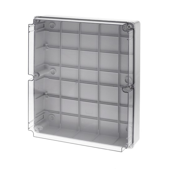 Κουτί τετράγωνο ABS στεγανο επίτοιχο γκρί με διάφανο κάλυμμα IP65 460x380x120mm - GR17290 - aca elec