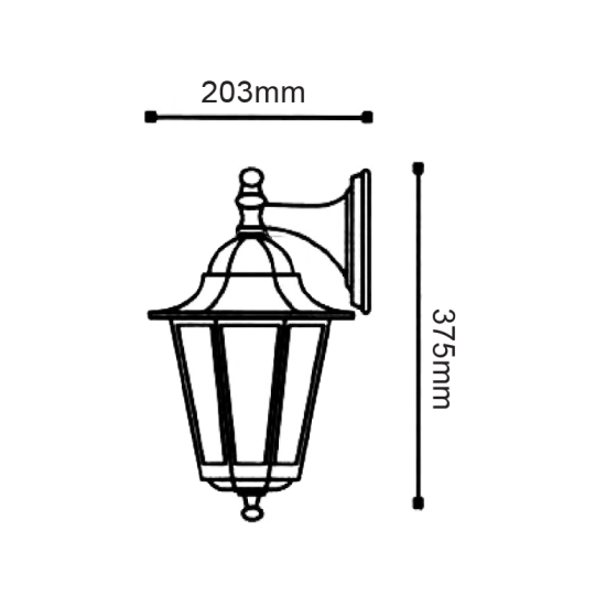 Hexagon aluminium lanterns E27 Black Aliminium+Glass down 203x375mm - aca