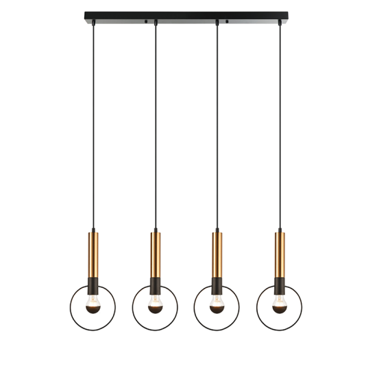 Pendant light 4 x E27 40W Metal + PVC black cable / Satin brass + Matt black 93X18ΧΗ116CM  MIRACOLO - acadecor