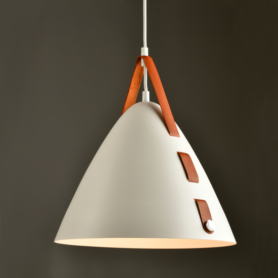 Pendant light 1 x E27 40W Metal + Leather + PVC Cable / Matt white + Camel colour D33XH100CM NAOMI - acadecor