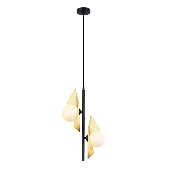 Pendant light 2xG9 max 28W Metal + Glass + PVC Cable  / Gold + Black + White 26Χ19ΧΗ118CM POLYGON - acadecor