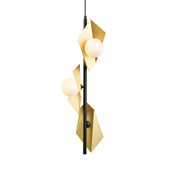Pendant light 3xG9 max 28W Metal + Glass + PVC Cable  / Gold + Black + White 26Χ26ΧΗ150CM POLYGON - acadecor