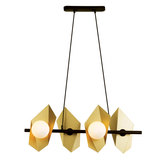 Pendant light 4xG9 max 25W Metal + Glass + PVC Cable  / Gold + Black + White 68Χ26ΧΗ120CM POLYGON - acadecor