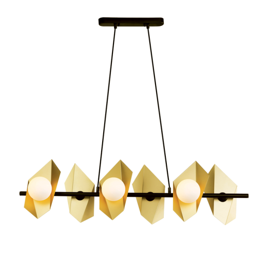 Pendant light 6xG9 max 25W Metal + Glass + PVC Cable  / Gold + Black + White 100Χ26ΧΗ120CM POLYGON - acadecor