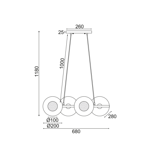 Φωτιστικό κρεμαστό 4 x G9 25w Μέταλλο + Γυαλί + PVC Μάυρο καλώδιο / Βουρτσιστό ορείχαλκο + Μάυρο μάτ + Λευκό - Διάφανο 68X27ΧΗ118CM LAYLA - acadecor