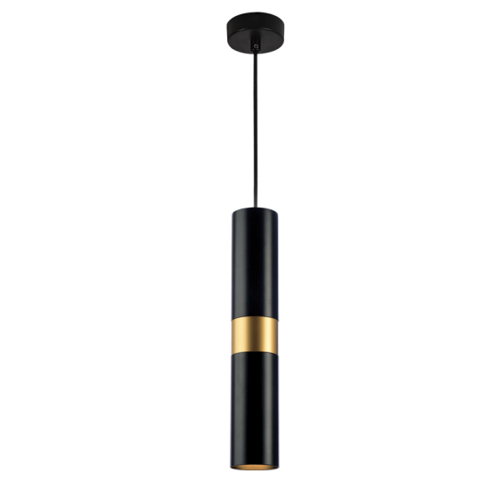 Pendant light 1 x GU10 25W Metal + PVC black cable / Matt black + Brass D8XH120CM DA VINCI - acadecor