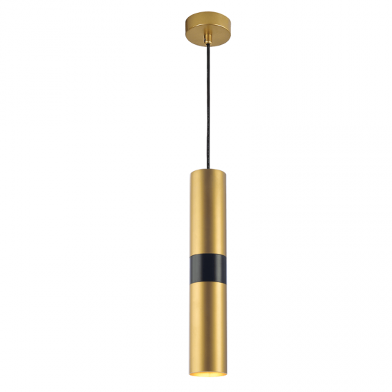 Pendant light 1 x GU10 25W Metal + PVC black cable / Matt brass + Black D8XH120CM DA VINCI - acadecor