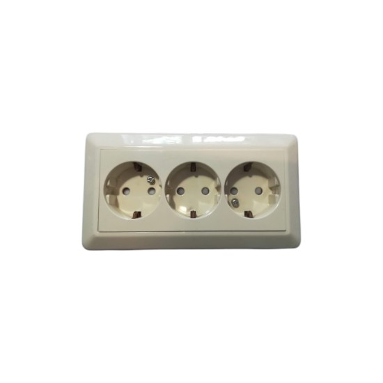Πρίζα σούκο 3πλή ιβουάρ - 16A /250V - HS-1093 - ELKO