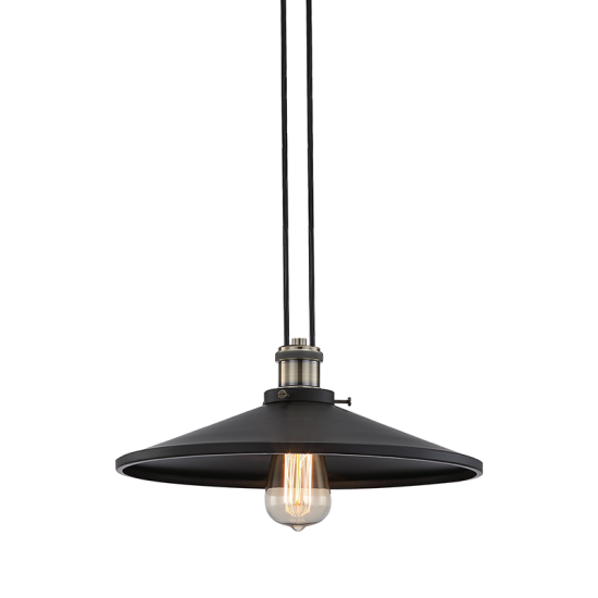 Pendant light 1 x E27 60W Metal + 2 PVC Black cable / Matt black + Antique brass Φ36M HIPPOLYTE - acadecor