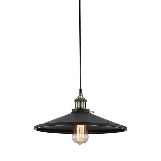 Pendant light 1 x E27 60W Metal + PVC Black cable / Matt black + Antique brass Φ36M HIPPOLYTE - acadecor