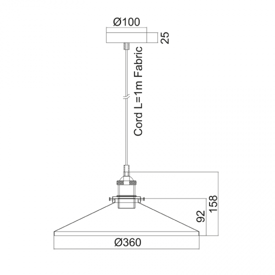 Pendant light 1 x E27 60W Metal + PVC Black cable / Matt black + Antique brass Φ36M HIPPOLYTE - acadecor