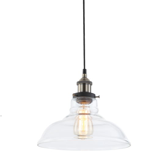 Pendant light 1 x E27 60W Metal + Glass + PVC black cable  / Antique brass + Clear Φ28M SMYRNA - acadecor