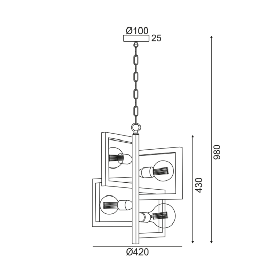 Φωτιστικό κρεμαστό 4 x E27 40W Μέταλλο + PVC Μάυρο καλώδιο / Μάυρο μάτ  Φ42ΧΗ98CM  SIRIUS - acadecor