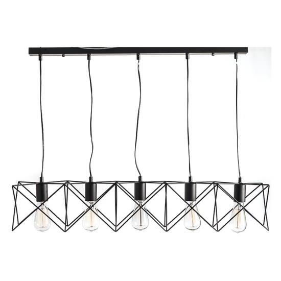 Φωτιστικό κρεμαστό 5 x E27 60W Μέταλλο + PVC Μάυρο καλώδιο / Μάυρο μάτ 56ΧΗ115CM  ANDY - acadecor