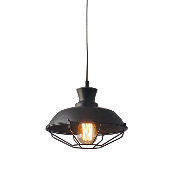 Pendant light 1 x E27 60W Metal + PVC Black cable / Matt black Φ26,5CM ANGELA - acadecor