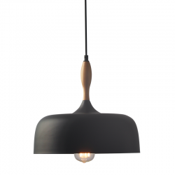 Κρεμαστό 1 x E27 60W Μέταλλο + Ξύλο + PVC μάυρο καλώδιο  / Μάυρο μάτ Φ32CM  CUBA - acadecor